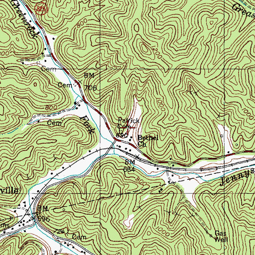 Topographic Map of Patrick Cemetery, KY