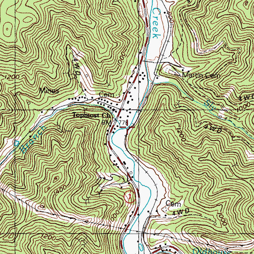 Topographic Map of Patten Branch, KY