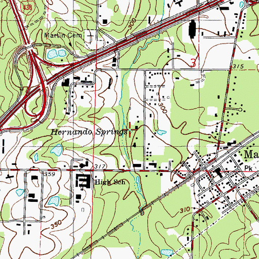 Topographic Map of Hernando Springs, AR