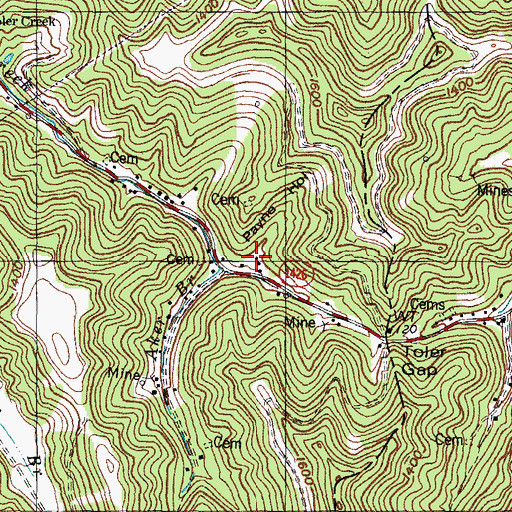 Topographic Map of Payne Hollow, KY
