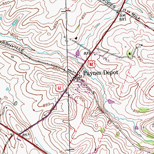 Topographic Map of Paynes Depot, KY