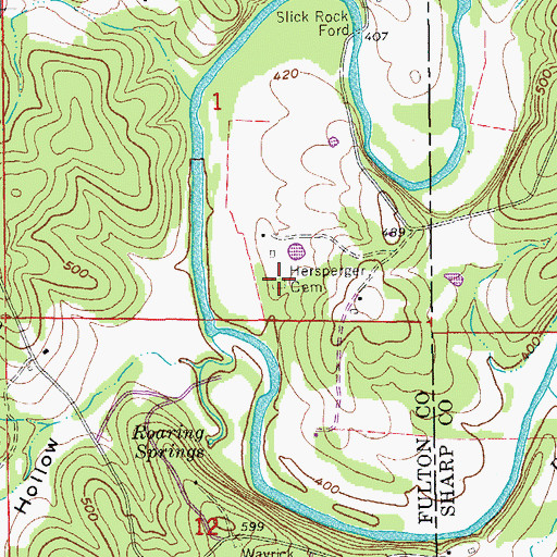 Topographic Map of Hersperger Cemetery, AR