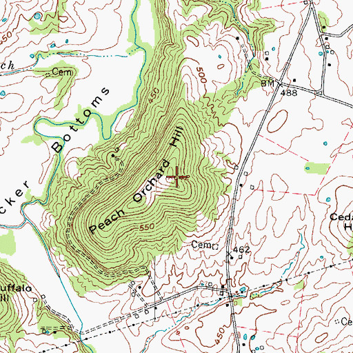 Topographic Map of Peach Orchard Hill, KY