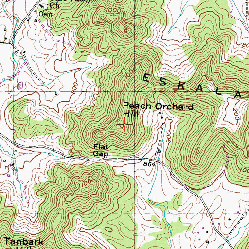 Topographic Map of Peach Orchard Hill, KY