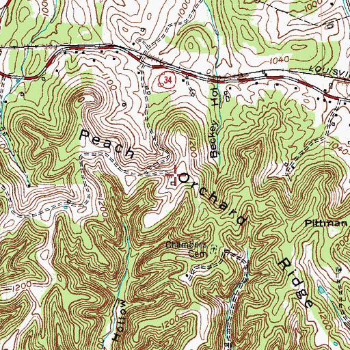 Topographic Map of Peach Orchard Ridge, KY