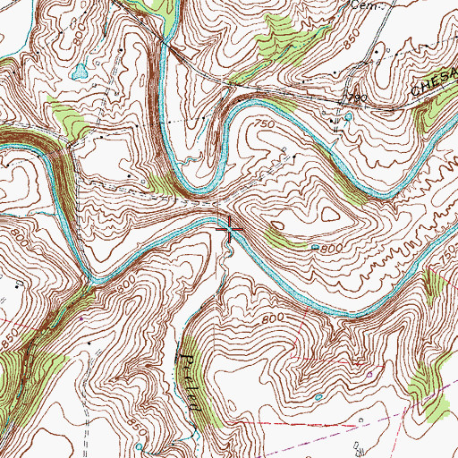 Topographic Map of Peeled Oak Creek, KY