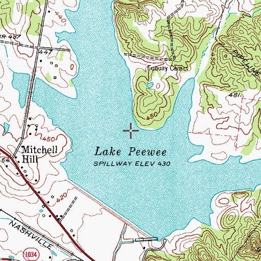 Topographic Map of Lake Peewee, KY