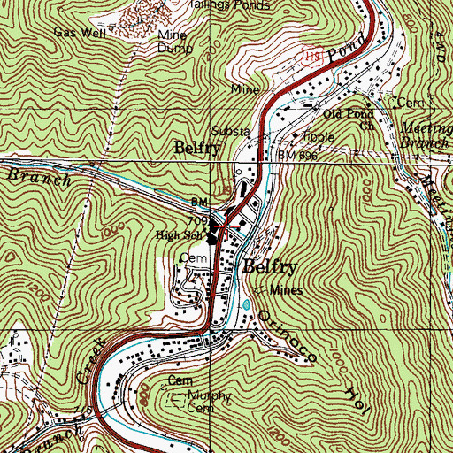 Topographic Map of Peg Branch, KY