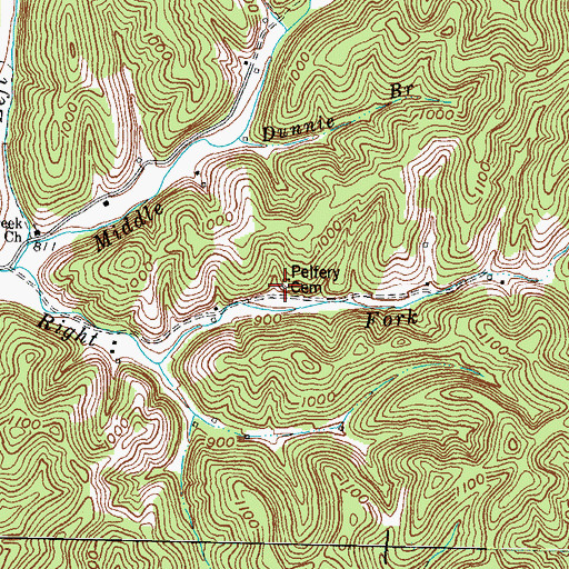 Topographic Map of Pelfery Cemetery, KY