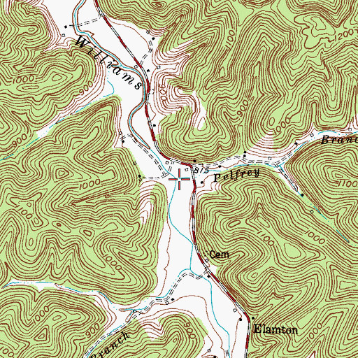 Topographic Map of Pelfrey Branch, KY