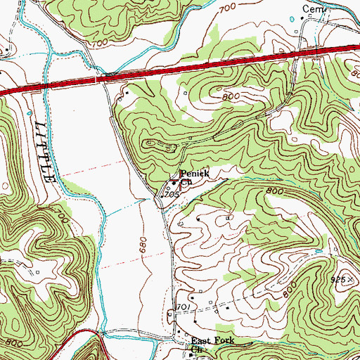 Topographic Map of Penick Church, KY