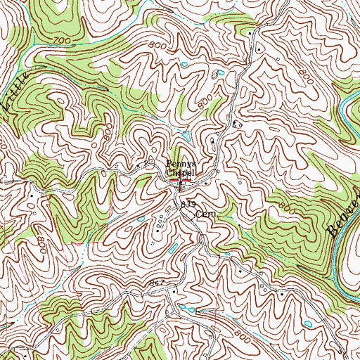 Topographic Map of Pennys Chapel Methodist Church, KY