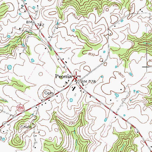 Topographic Map of Peonia, KY