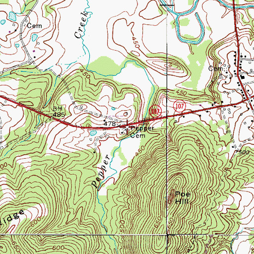 Topographic Map of Pepper Cemetery, KY