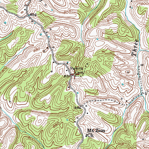 Topographic Map of Perkins Cemetery, KY