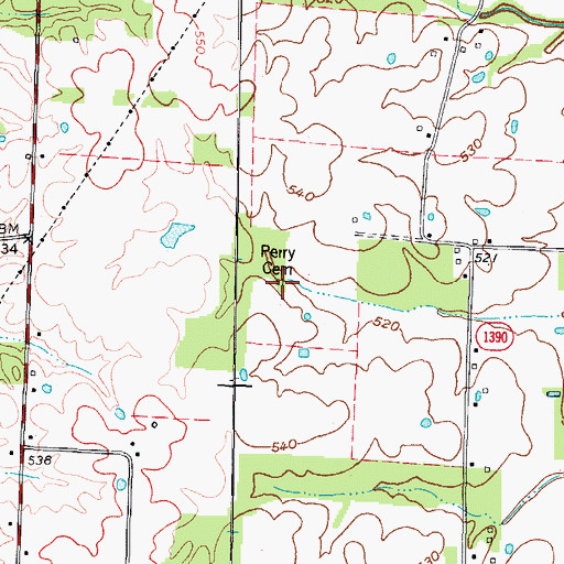 Topographic Map of Perry Cemetery, KY
