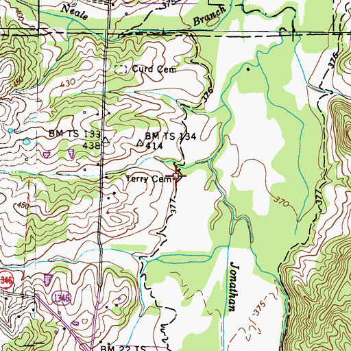 Topographic Map of Terry Cemetery, KY
