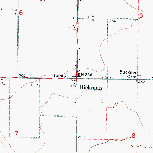 Topographic Map of Hickman, AR