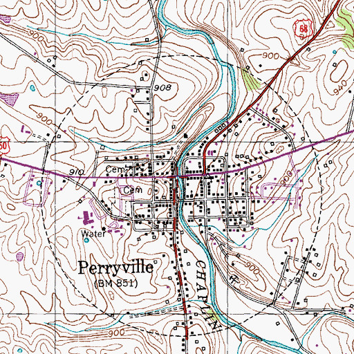 Topographic Map of Perryville, KY