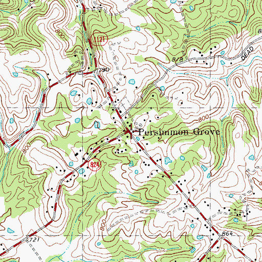 Topographic Map of Persimmon Grove, KY