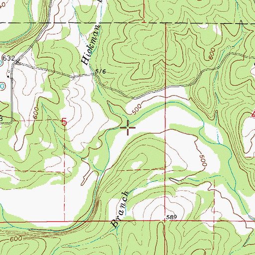 Topographic Map of Hickman Branch, AR