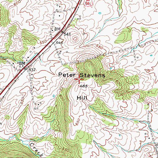 Topographic Map of Peter Stevens Hill, KY