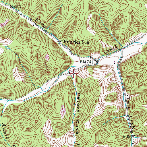 Topographic Map of Peters Cave Hollow, KY