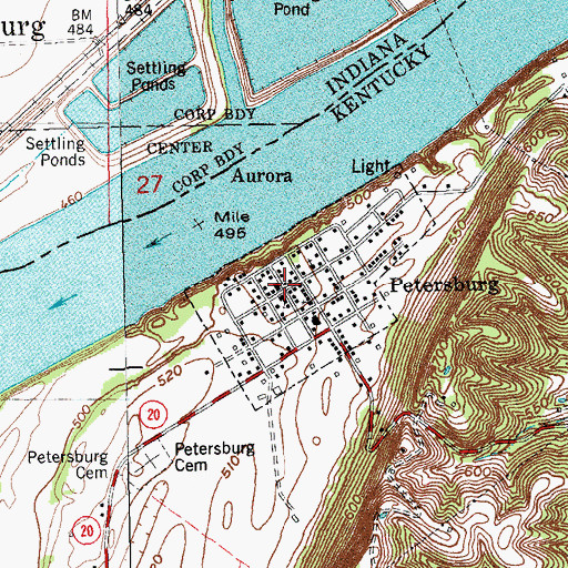 Topographic Map of Petersburg, KY