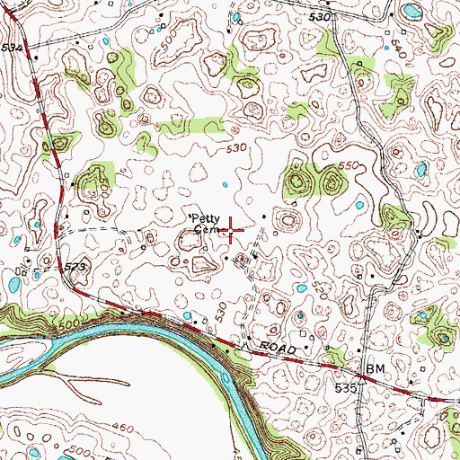 Topographic Map of Petty Cemetery, KY