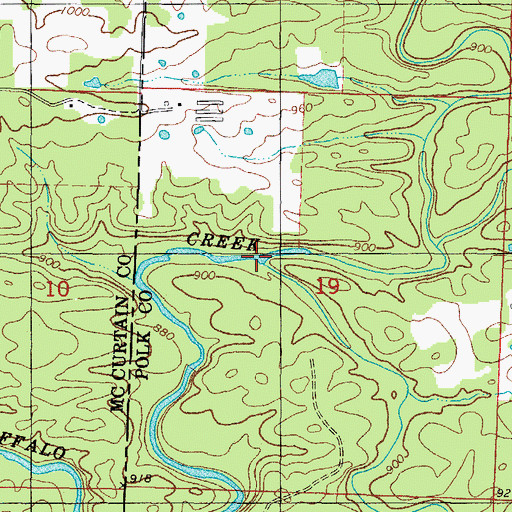 Topographic Map of Hickory Creek, AR