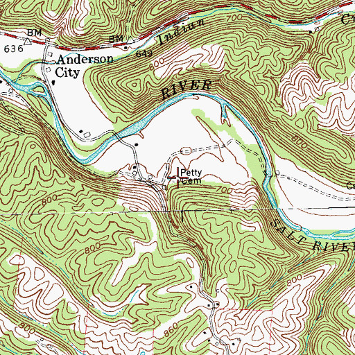 Topographic Map of Petty Cemetery, KY