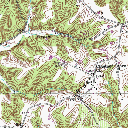 Topographic Map of Peavy Cemetery, KY