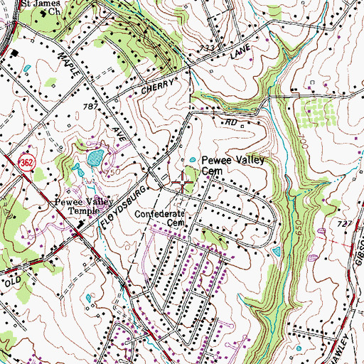 Topographic Map of Pewee Valley Cemetery, KY