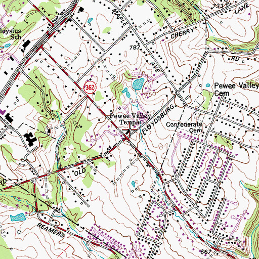 Topographic Map of Pewee Valley Temple, KY