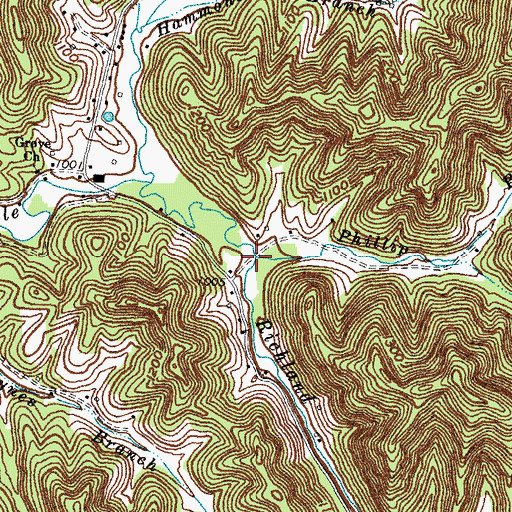 Topographic Map of Phillip Branch, KY