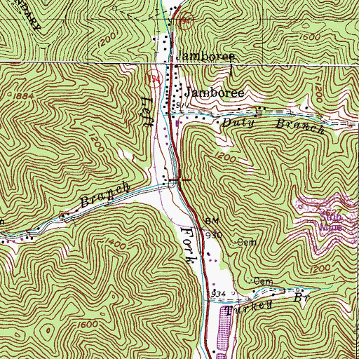 Topographic Map of Phillips Branch, KY