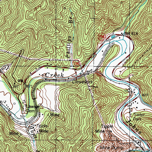 Topographic Map of Phillips Branch, KY