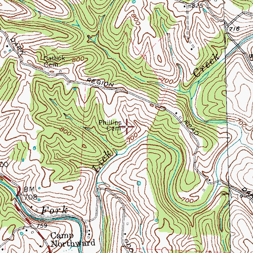 Topographic Map of Phillips Cemetery, KY
