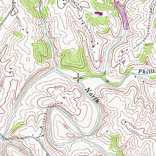 Topographic Map of Phillips Creek, KY