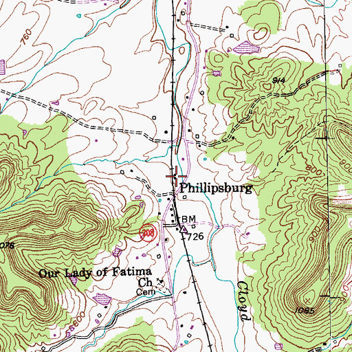 Topographic Map of Phillipsburg, KY
