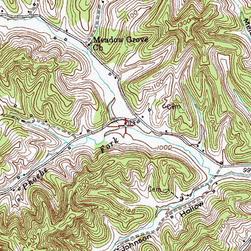 Topographic Map of Phoebe Fork, KY