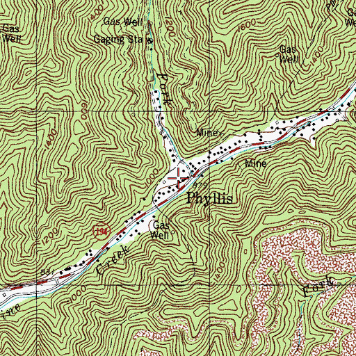 Topographic Map of Phyllis, KY