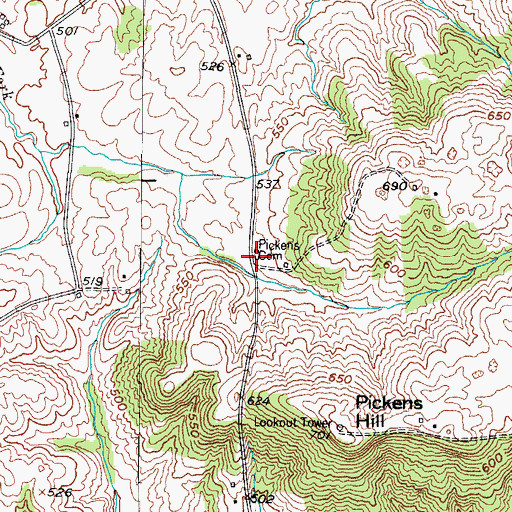 Topographic Map of Pickens Cemetery, KY