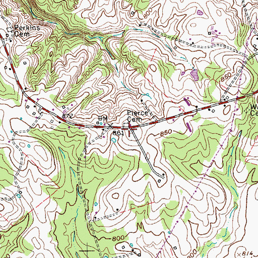 Topographic Map of Pierce Cemetery, KY