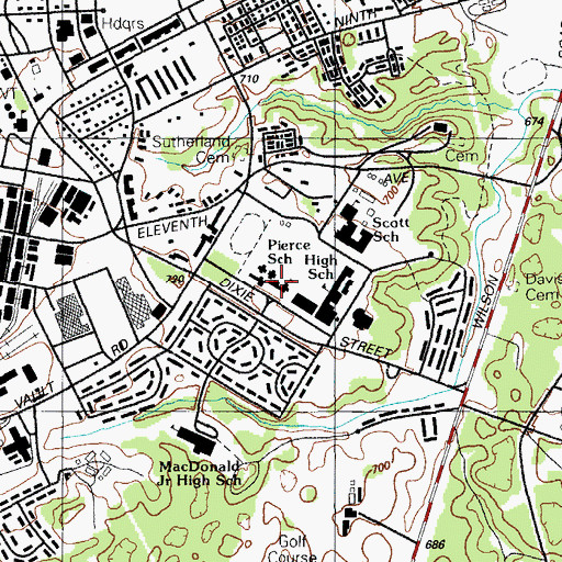 Topographic Map of Pierce School, KY