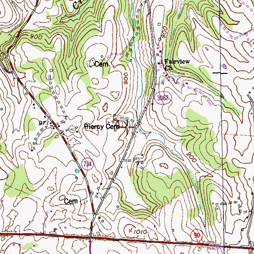 Topographic Map of Piercy Cemetery, KY