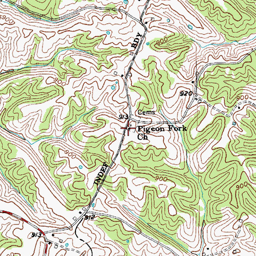 Topographic Map of Pigeon Fork Baptist Church, KY