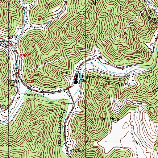 Topographic Map of Pigeon Roost School, KY