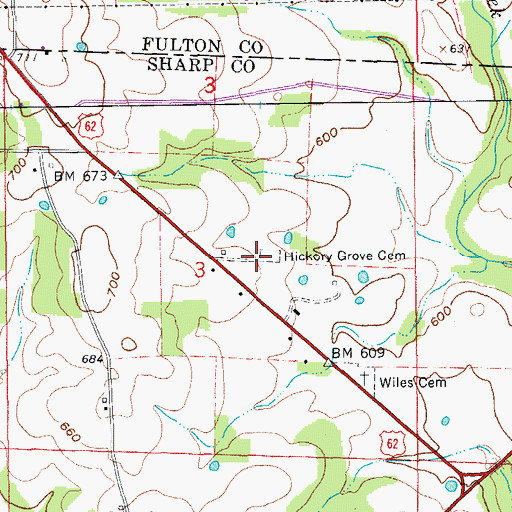 Topographic Map of Old Baptist Cemetery, AR