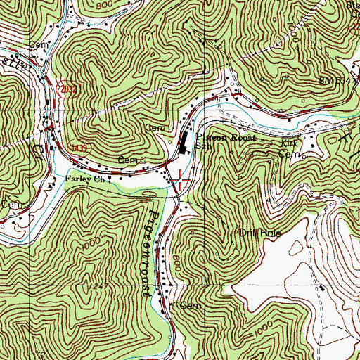 Topographic Map of Pigeonroost Fork, KY